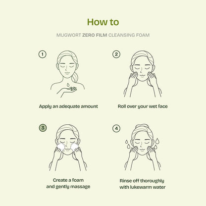 Mugwort Zero Film Cleansing Foam 5.07 Fl.Oz, 150Ml ㅣDaily Makeup Blackhead Removal No Pore Clogging Korean Skincare Double Cleansing